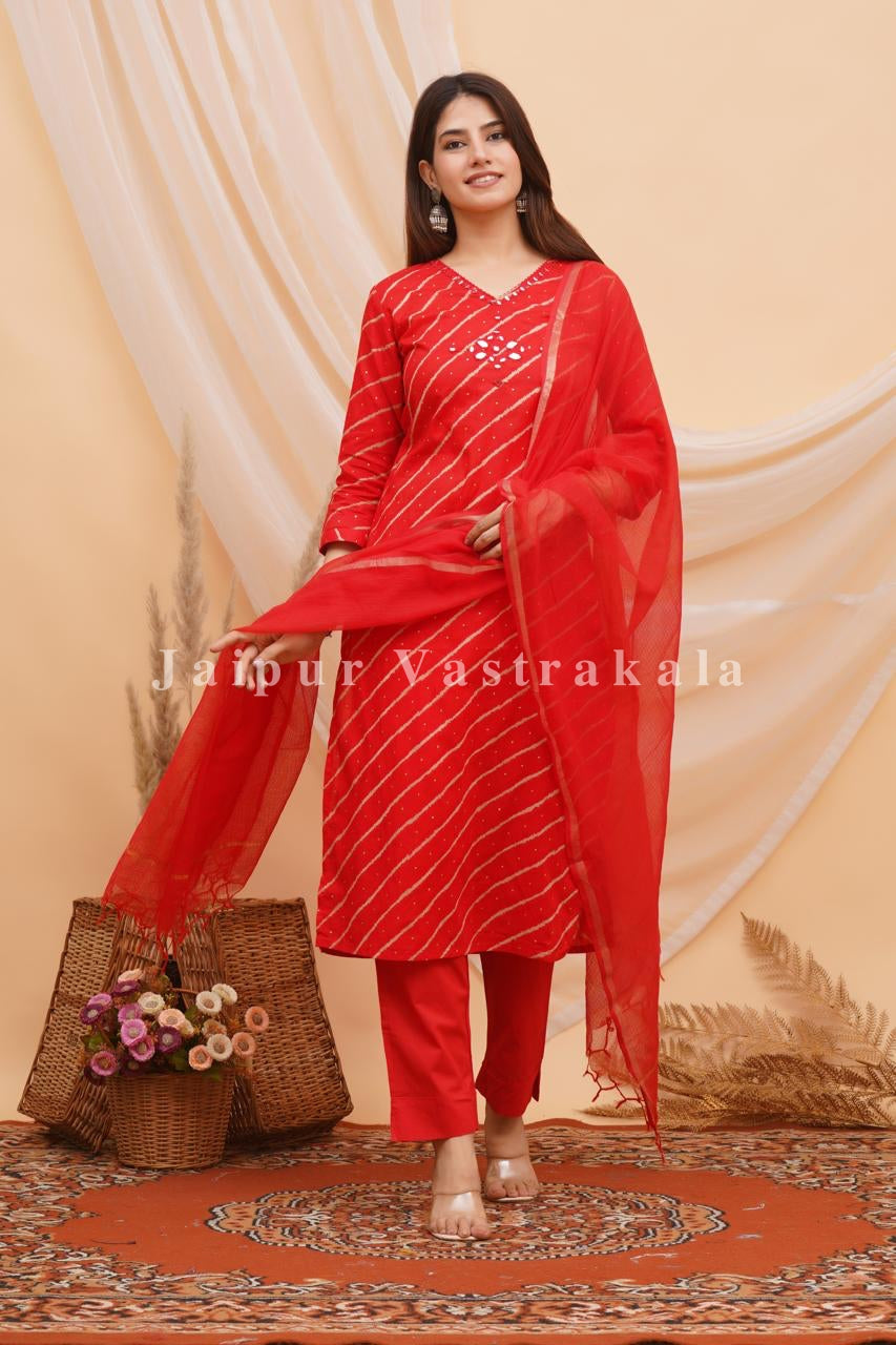 Red Lehariya Kota Dupatta Set