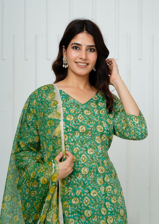 Emerald Green Kota Dupatta Suit