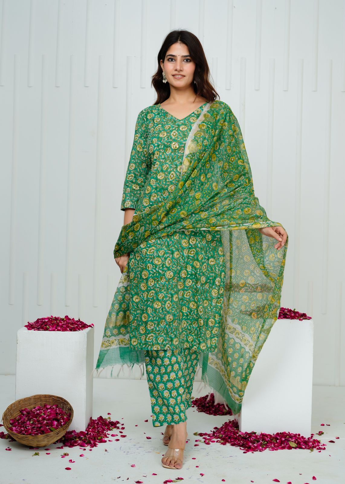 Emerald Green Kota Dupatta Suit