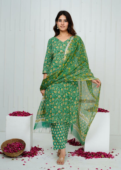 Emerald Green Kota Dupatta Suit