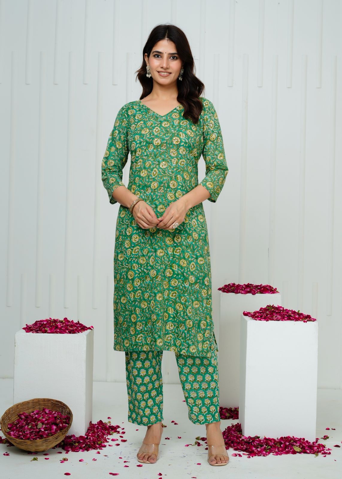 Emerald Green Kota Dupatta Suit