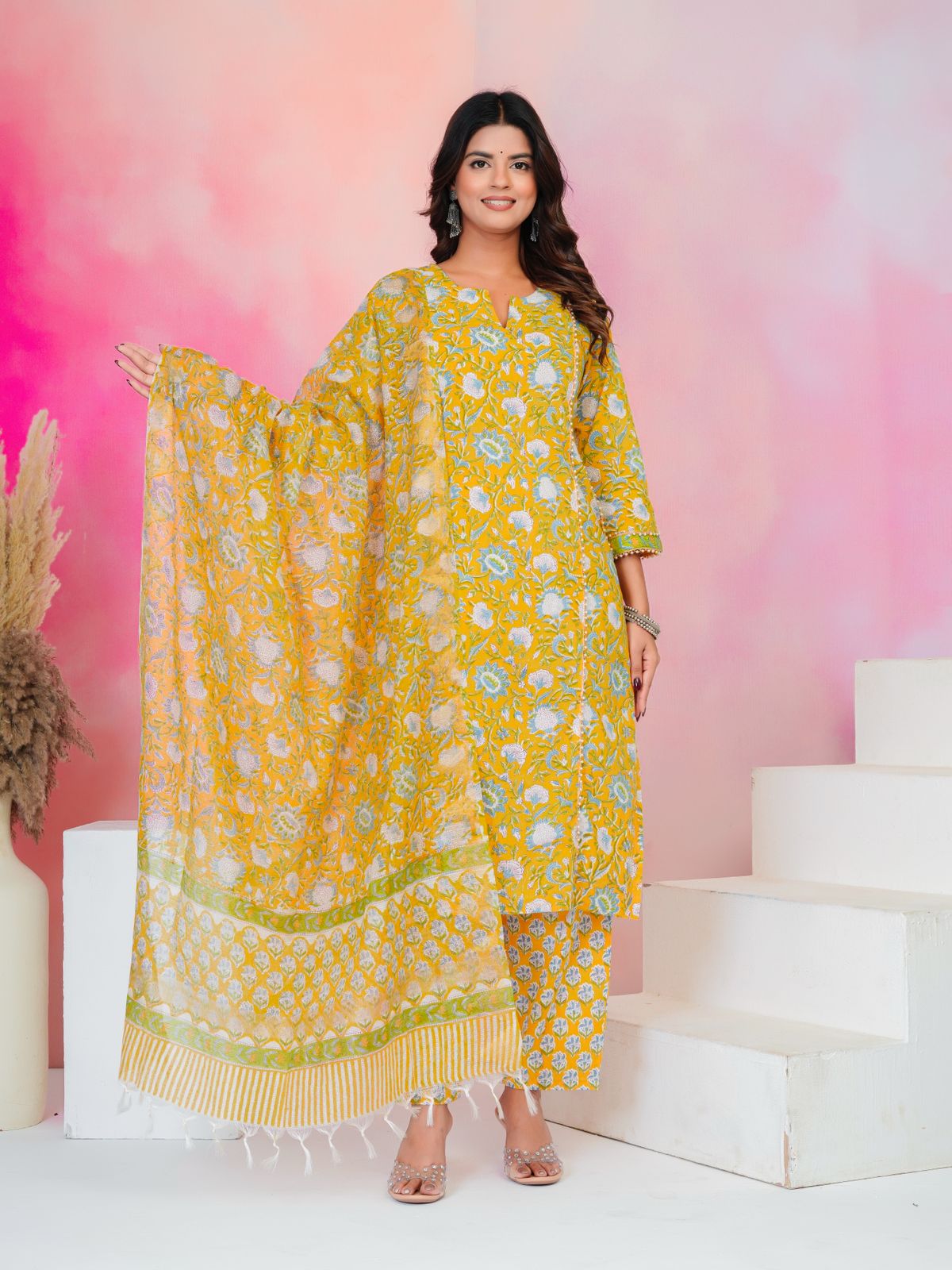 Yellow Serenade Moti Mala Kota Dupatta Suit