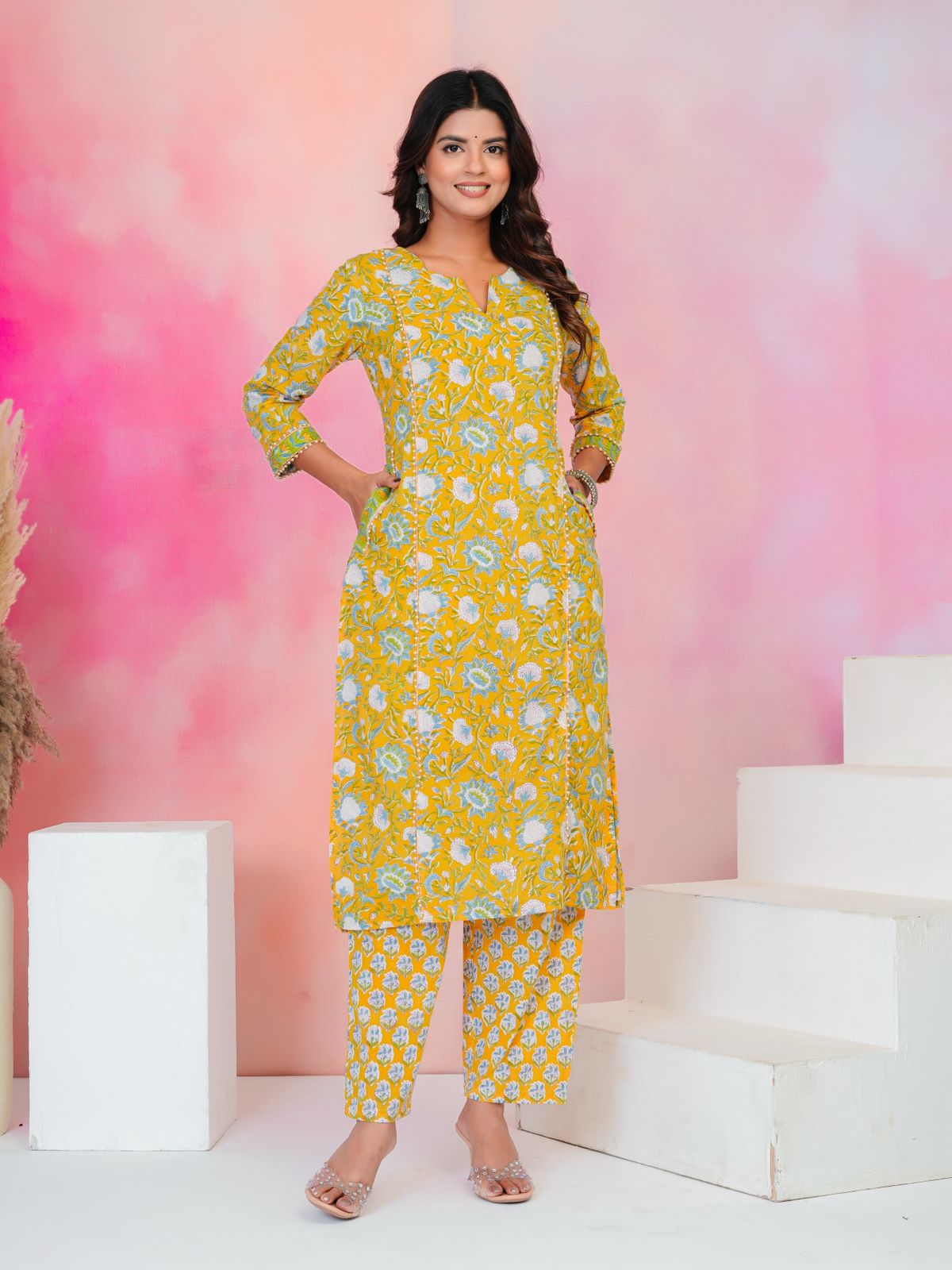 Yellow Serenade Moti Mala Kota Dupatta Suit