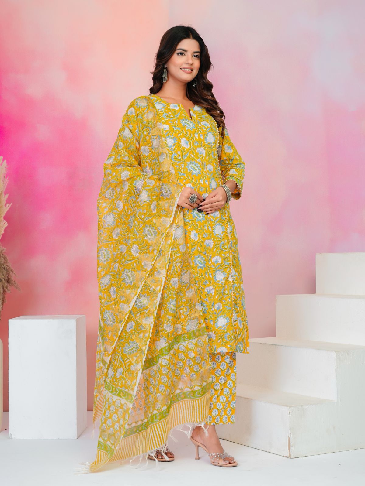 Yellow Serenade Moti Mala Kota Dupatta Suit