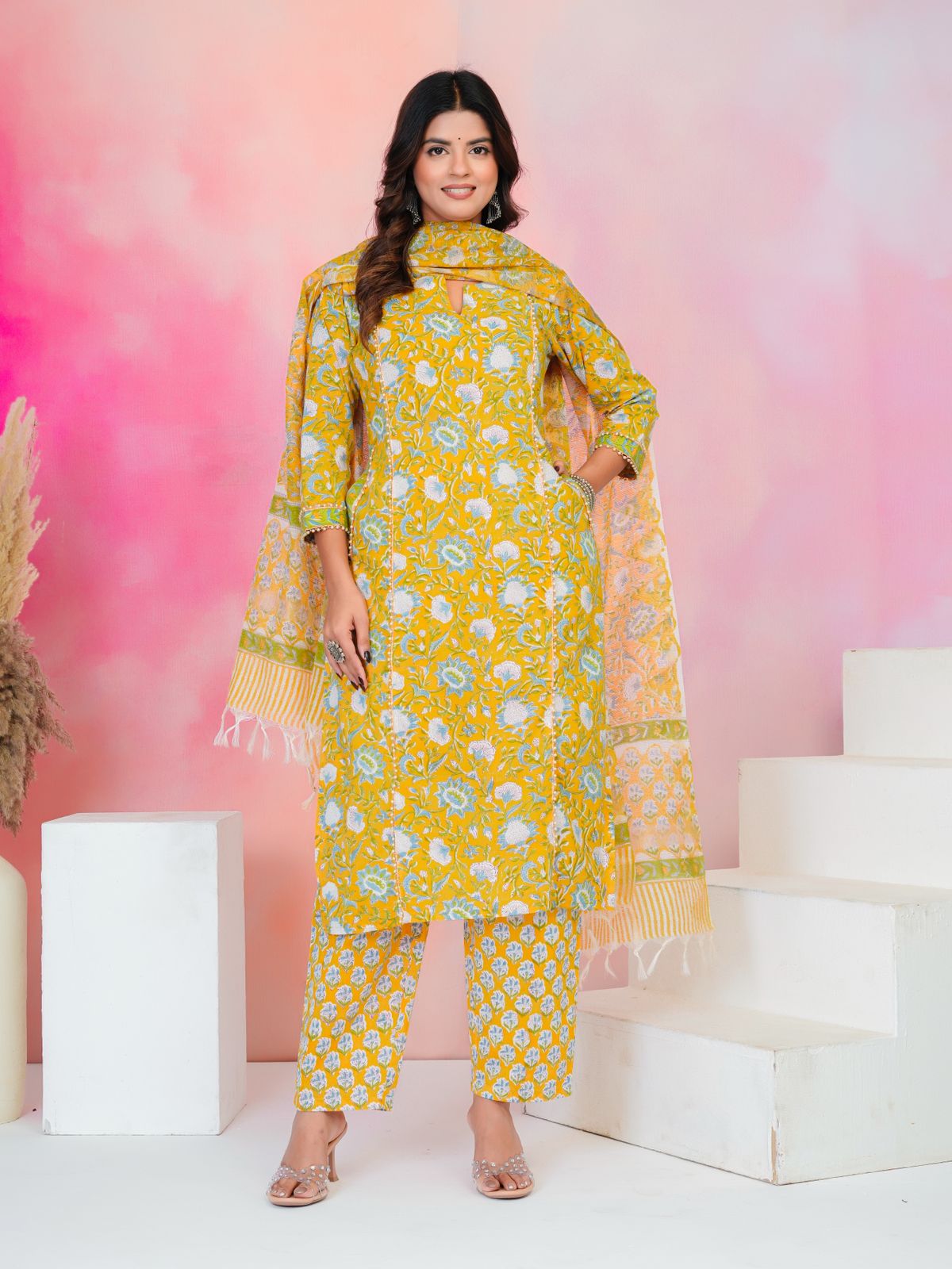 Yellow Serenade Moti Mala Kota Dupatta Suit