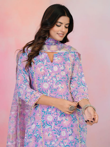 Pastel Purple Moti Mala Kota Dupatta Suit