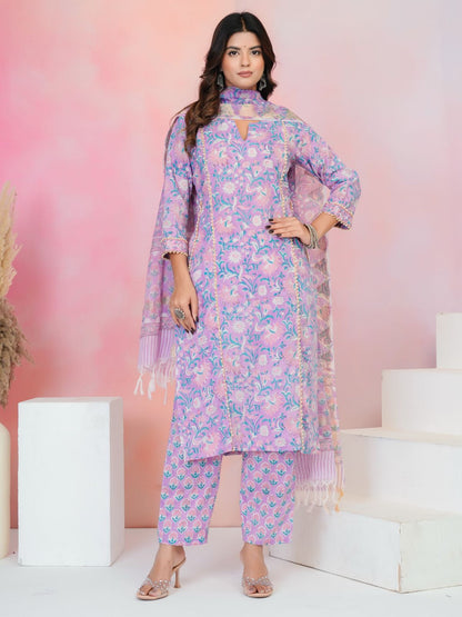 Pastel Purple Moti Mala Kota Dupatta Suit