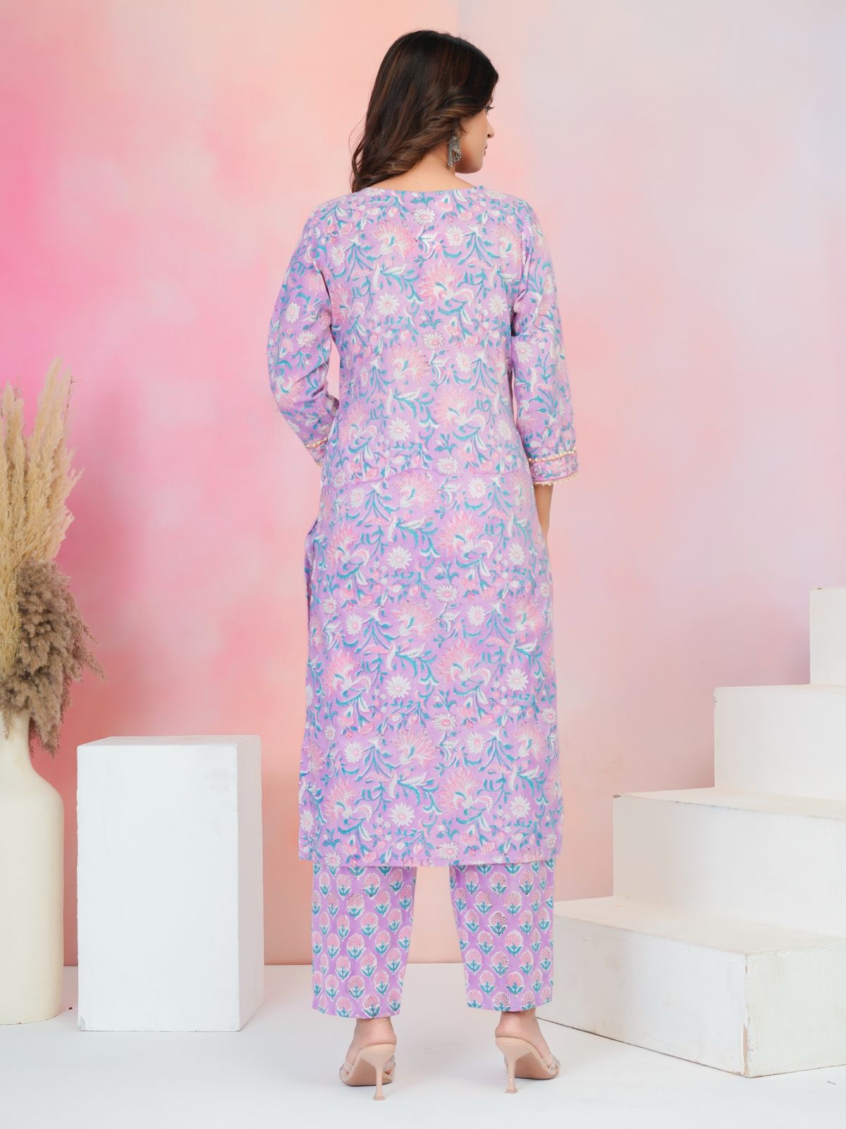 Pastel Purple Moti Mala Kota Dupatta Suit