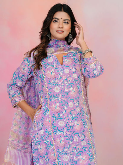 Pastel Purple Moti Mala Kota Dupatta Suit