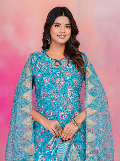 Blue Peach Kota Dupatta Suit