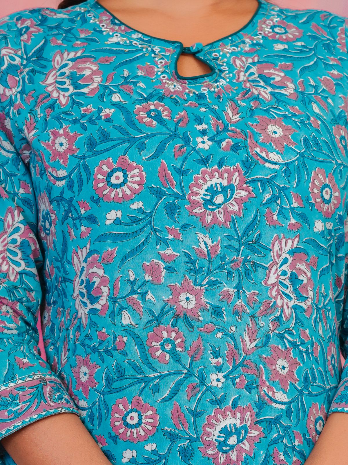 Blue Peach Kota Dupatta Suit