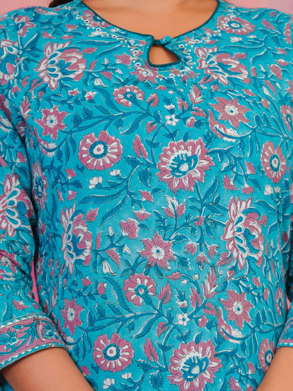 Blue Peach Kota Dupatta Suit