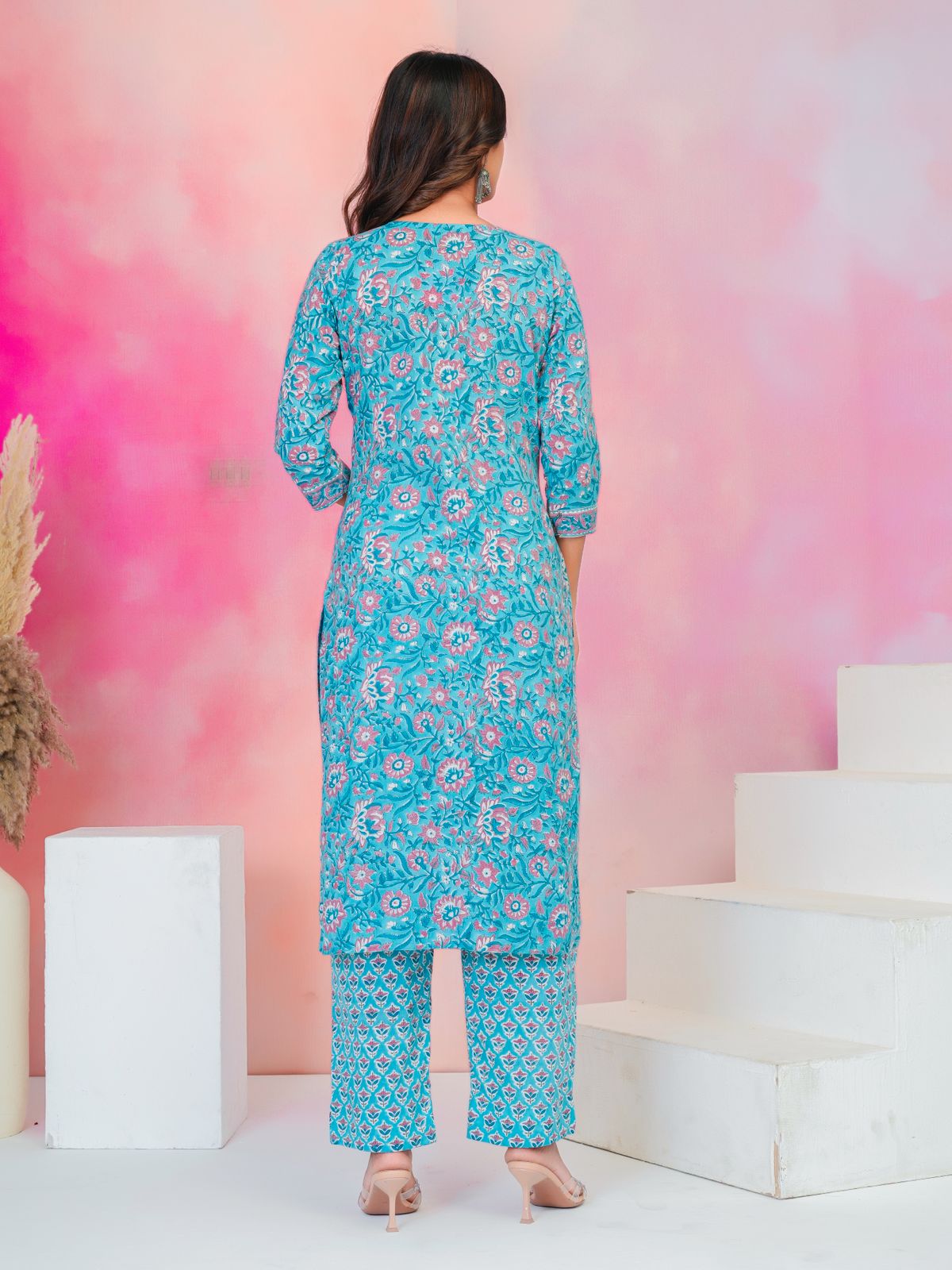 Blue Peach Kota Dupatta Suit