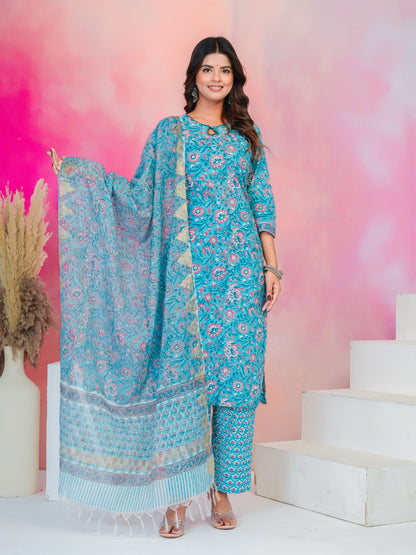 Blue Peach Kota Dupatta Suit