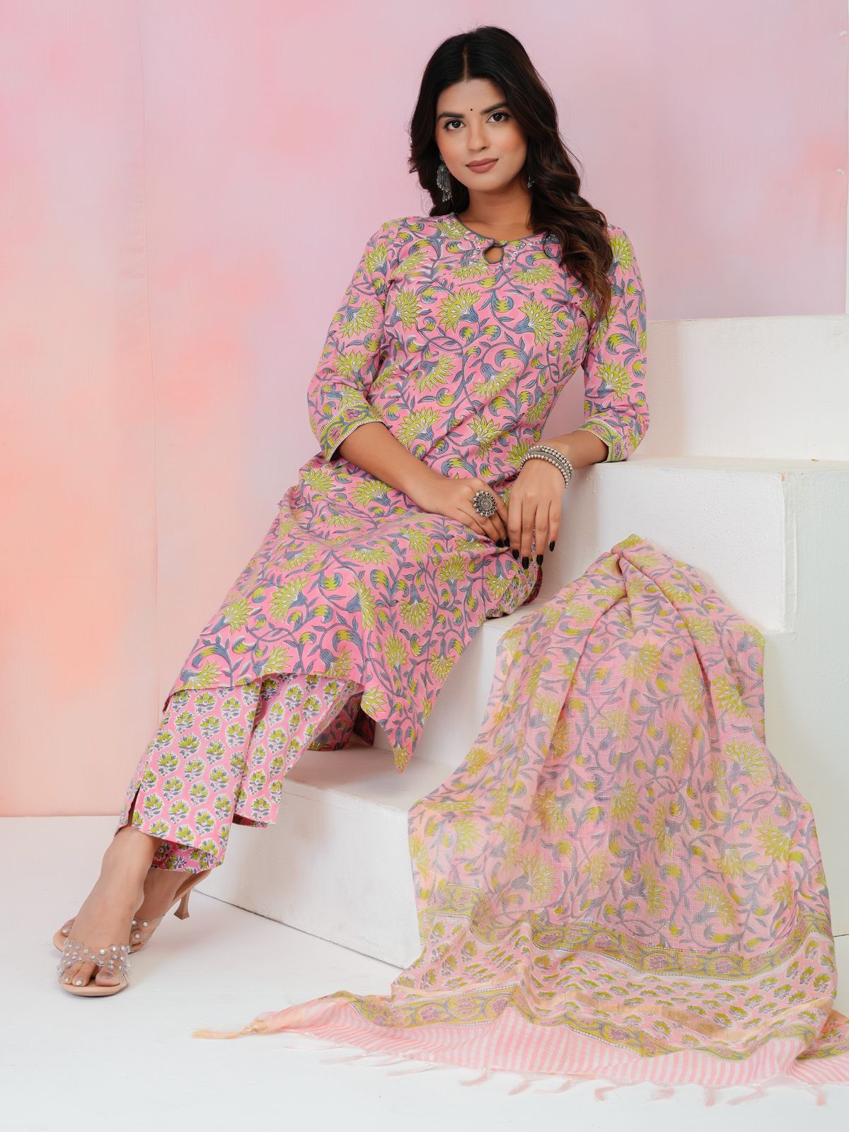 Pastel Pink Elegance Kota Dupatta Suit