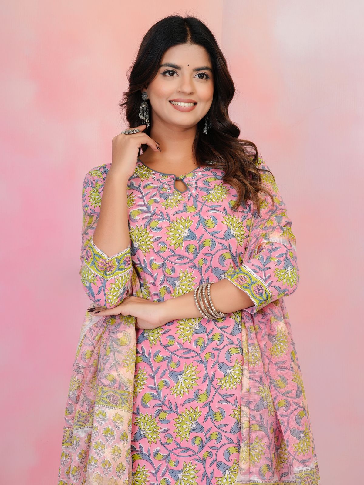 Pastel Pink Elegance Kota Dupatta Suit