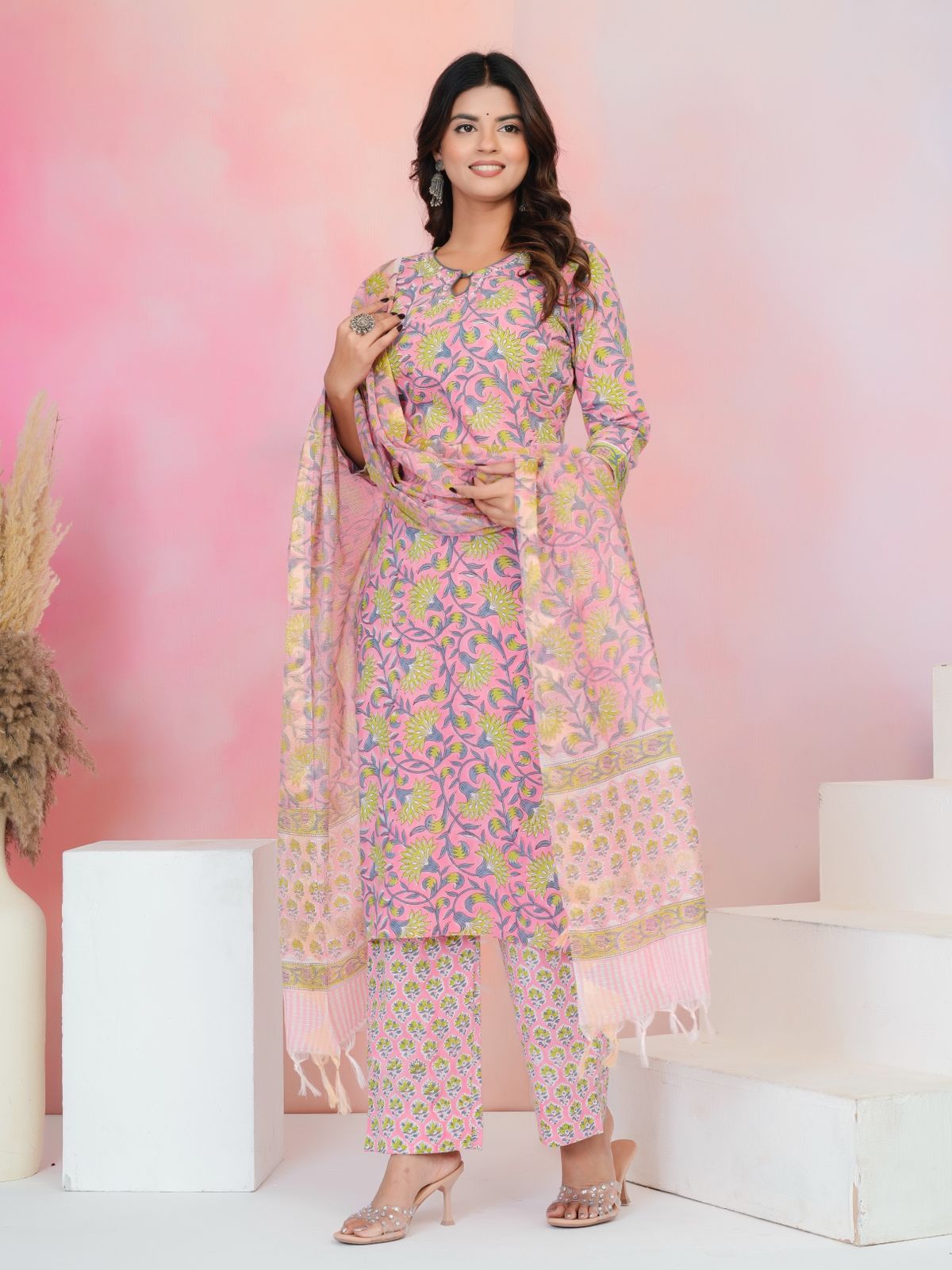 Pastel Pink Elegance Kota Dupatta Suit