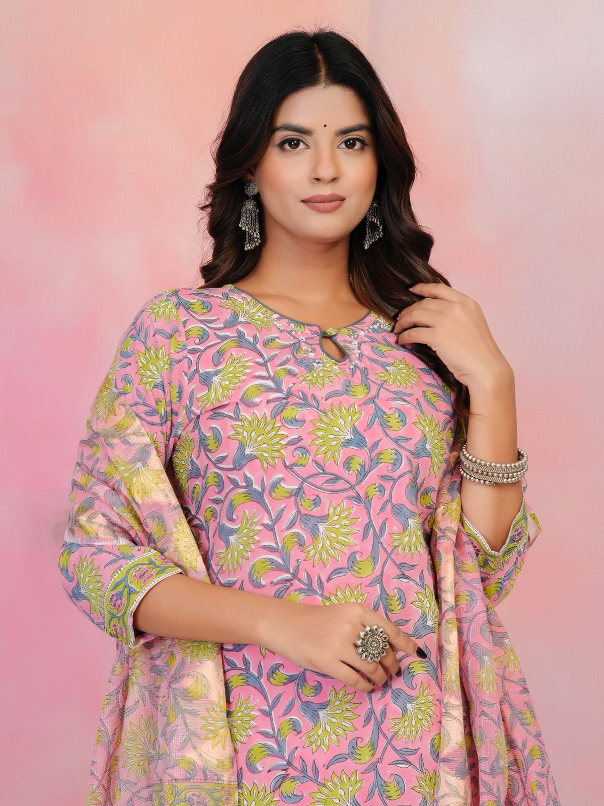 Pastel Pink Elegance Kota Dupatta Suit