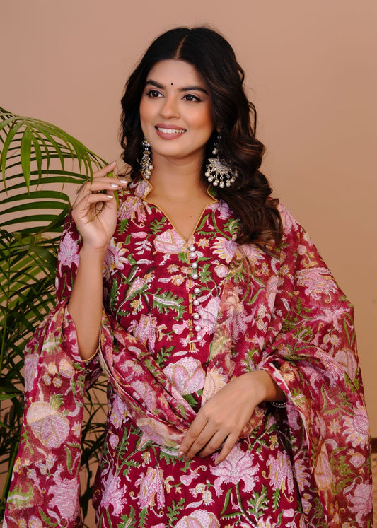 Red Blush Kota Dupatta Suit