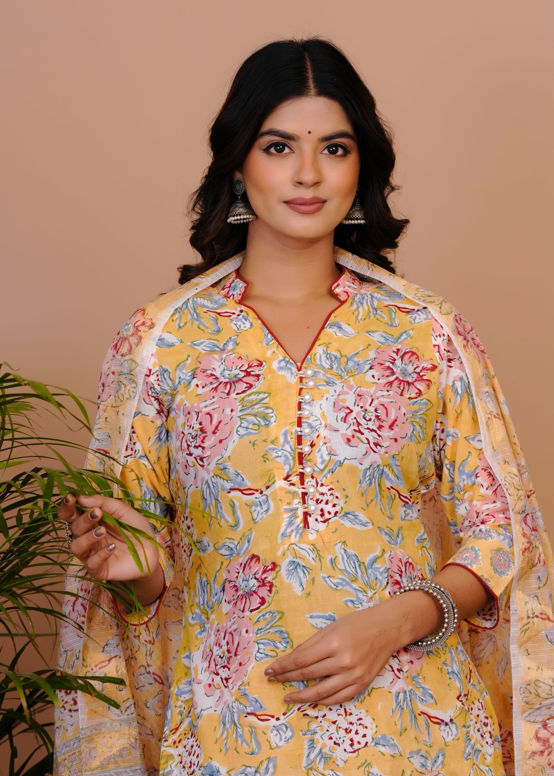 Pastel Yellow Kota Dupatta Suit