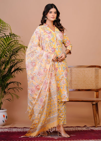 Pastel Yellow Kota Dupatta Suit