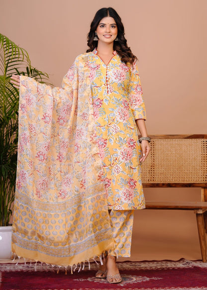Pastel Yellow Kota Dupatta Suit