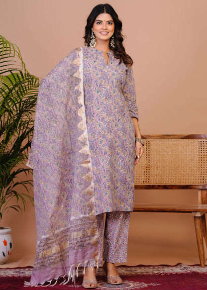 Lavender Harvest Kota Dupatta Suit