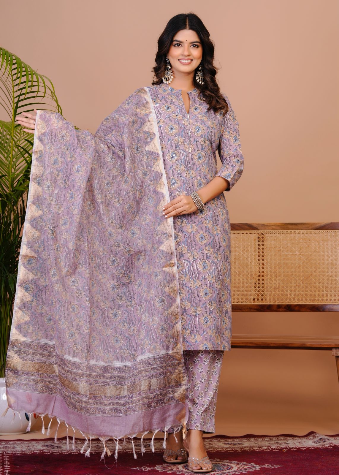 Lavender Harvest Kota Dupatta Suit