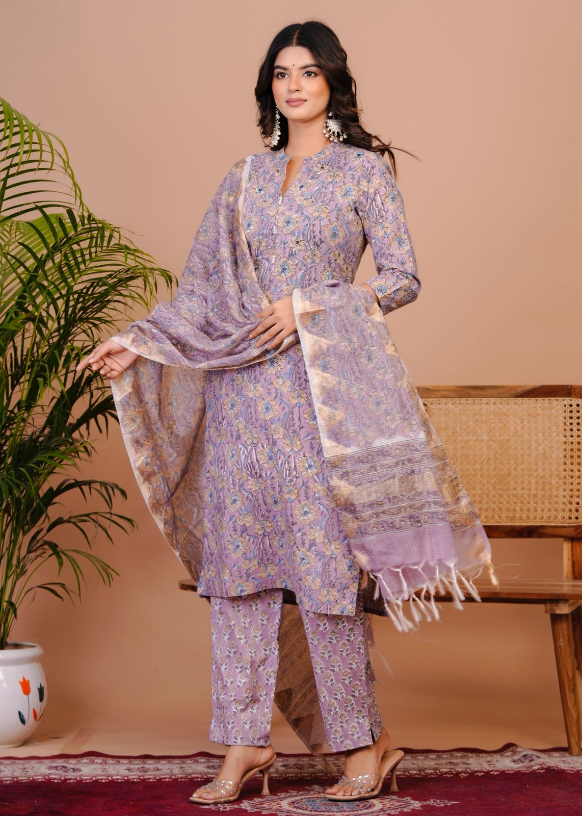 Lavender Harvest Kota Dupatta Suit