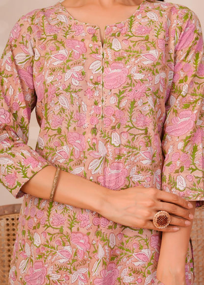 Peach Pastel Blossoms Kota Dupatta Suit