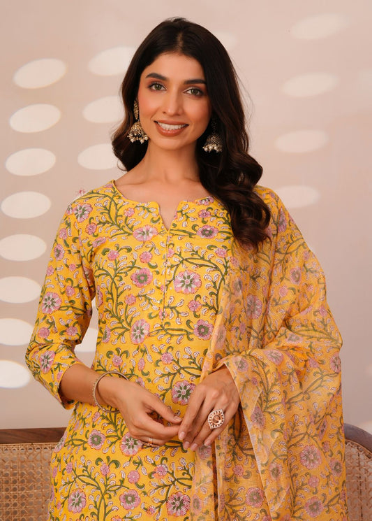 Yellow Petals Kota Dupatta Suit