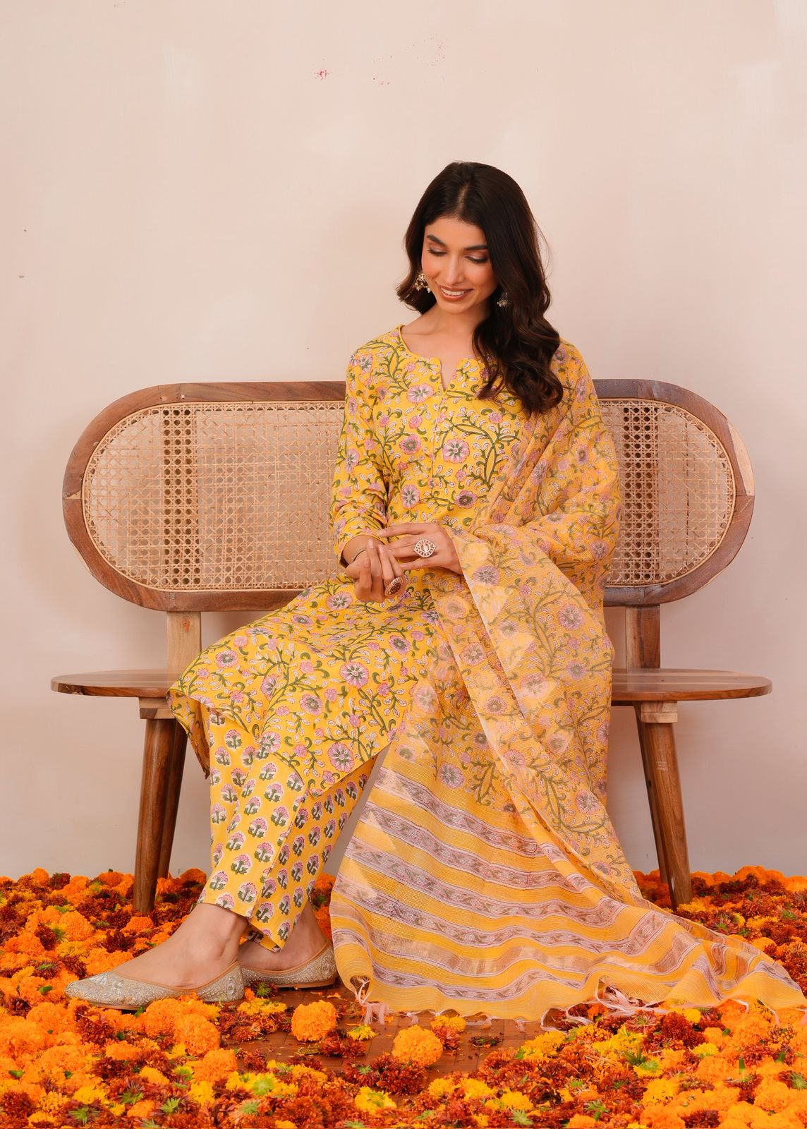 Yellow Petals Kota Dupatta Suit