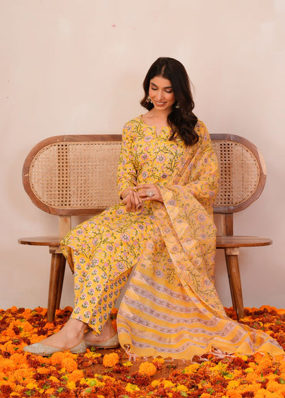 Yellow Petals Kota Dupatta Suit
