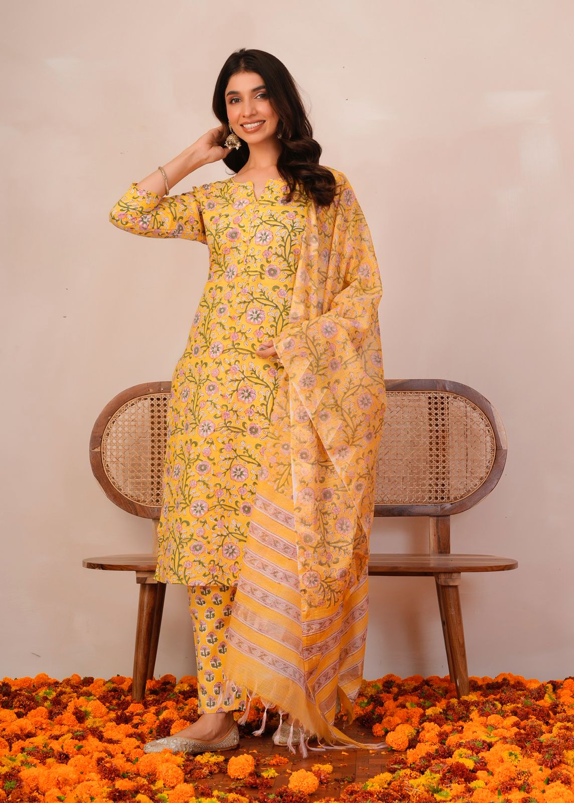 Yellow Petals Kota Dupatta Suit