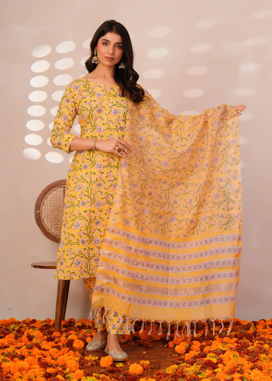 Yellow Petals Kota Dupatta Suit
