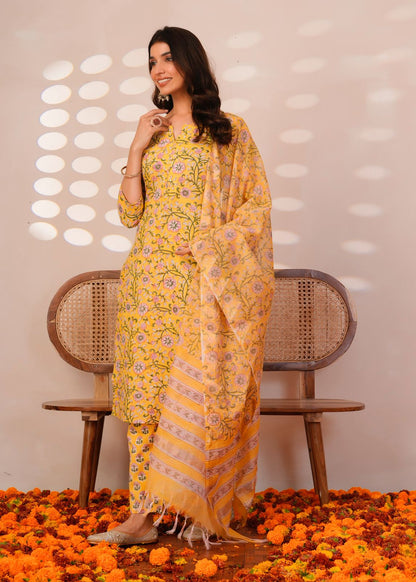 Yellow Petals Kota Dupatta Suit
