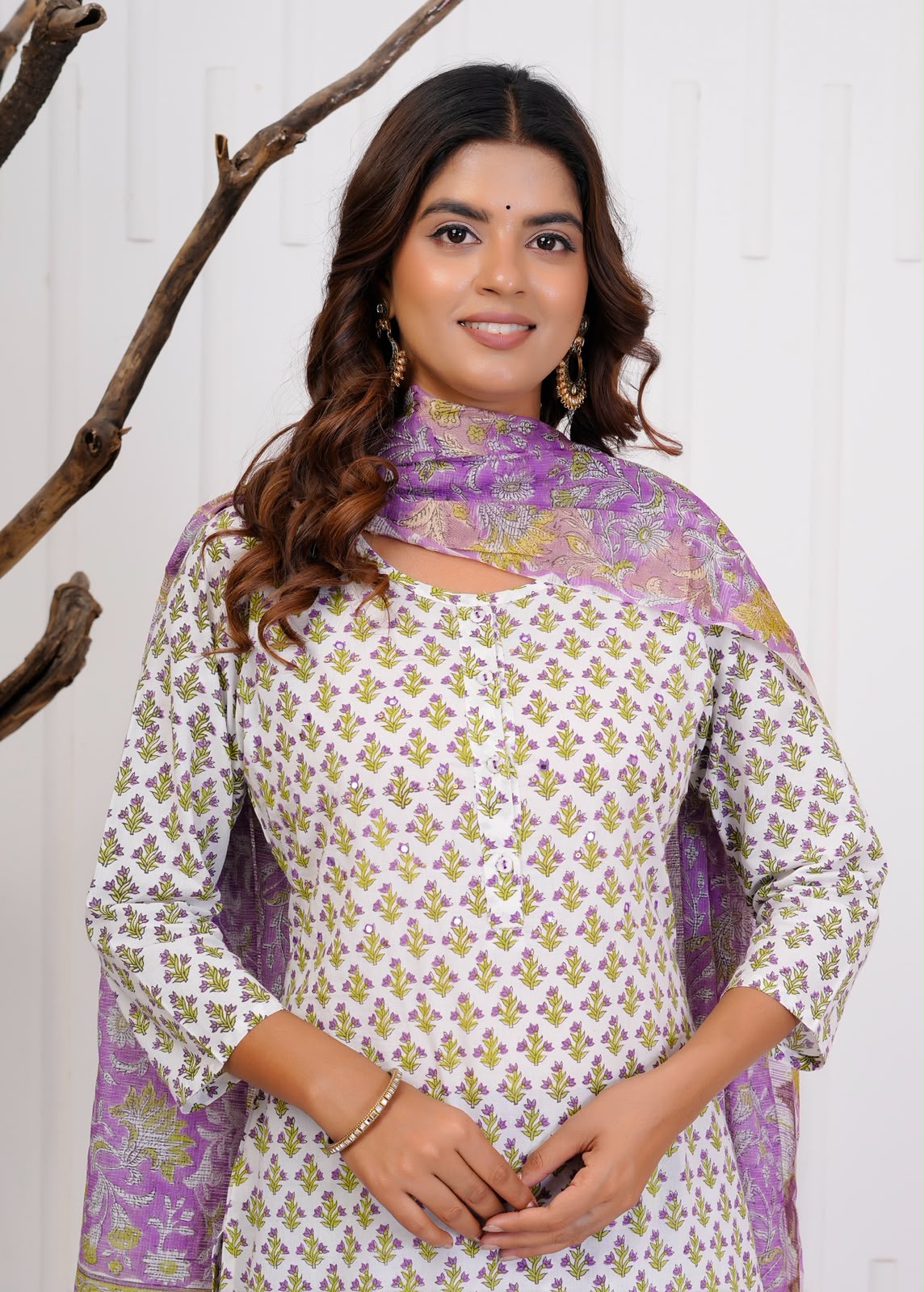 Purple Booti Fusion Kota Dupatta Suit