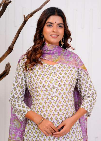 Purple Booti Fusion Kota Dupatta Suit