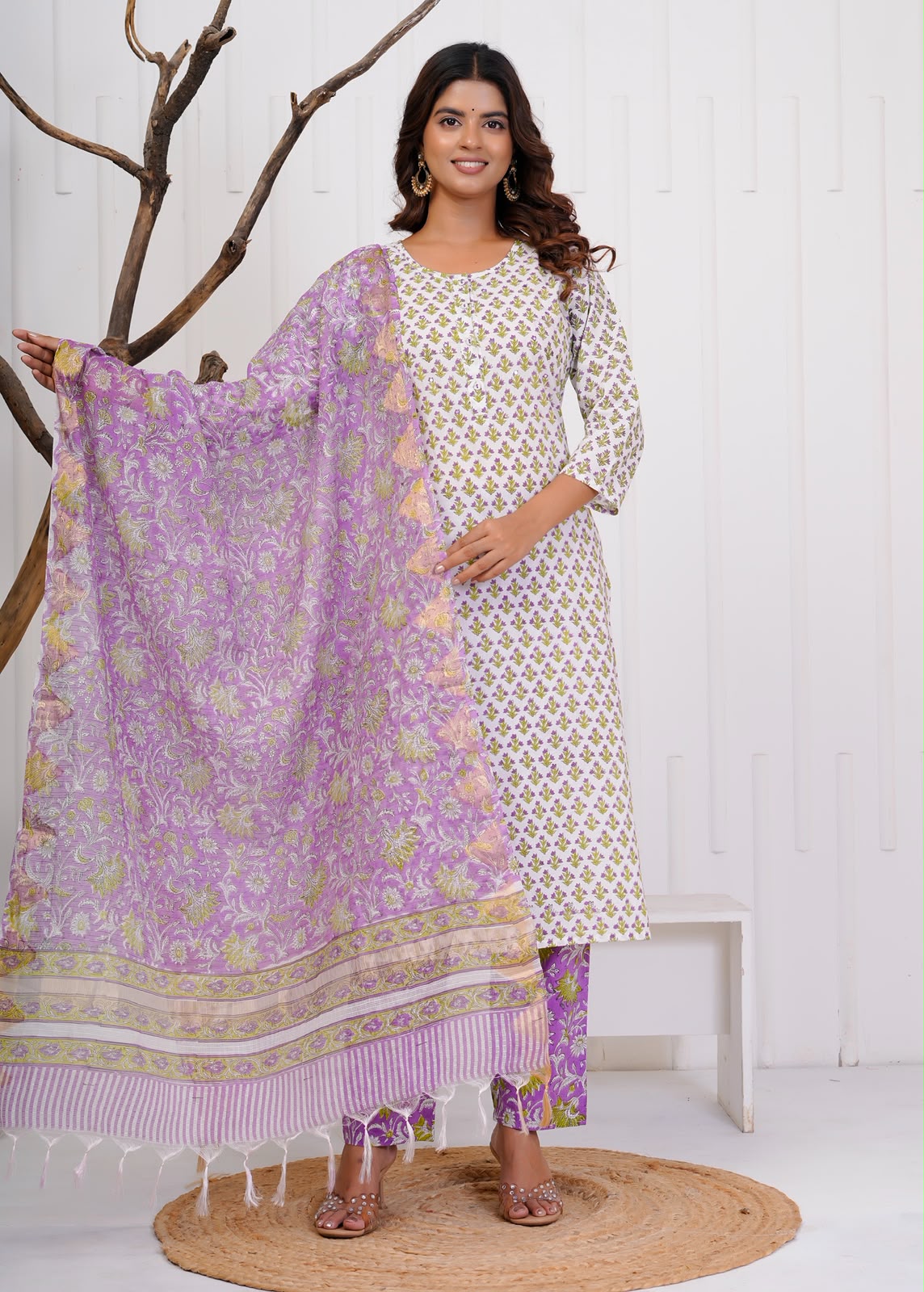 Purple Booti Fusion Kota Dupatta Suit