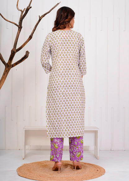 Purple Booti Fusion Kota Dupatta Suit