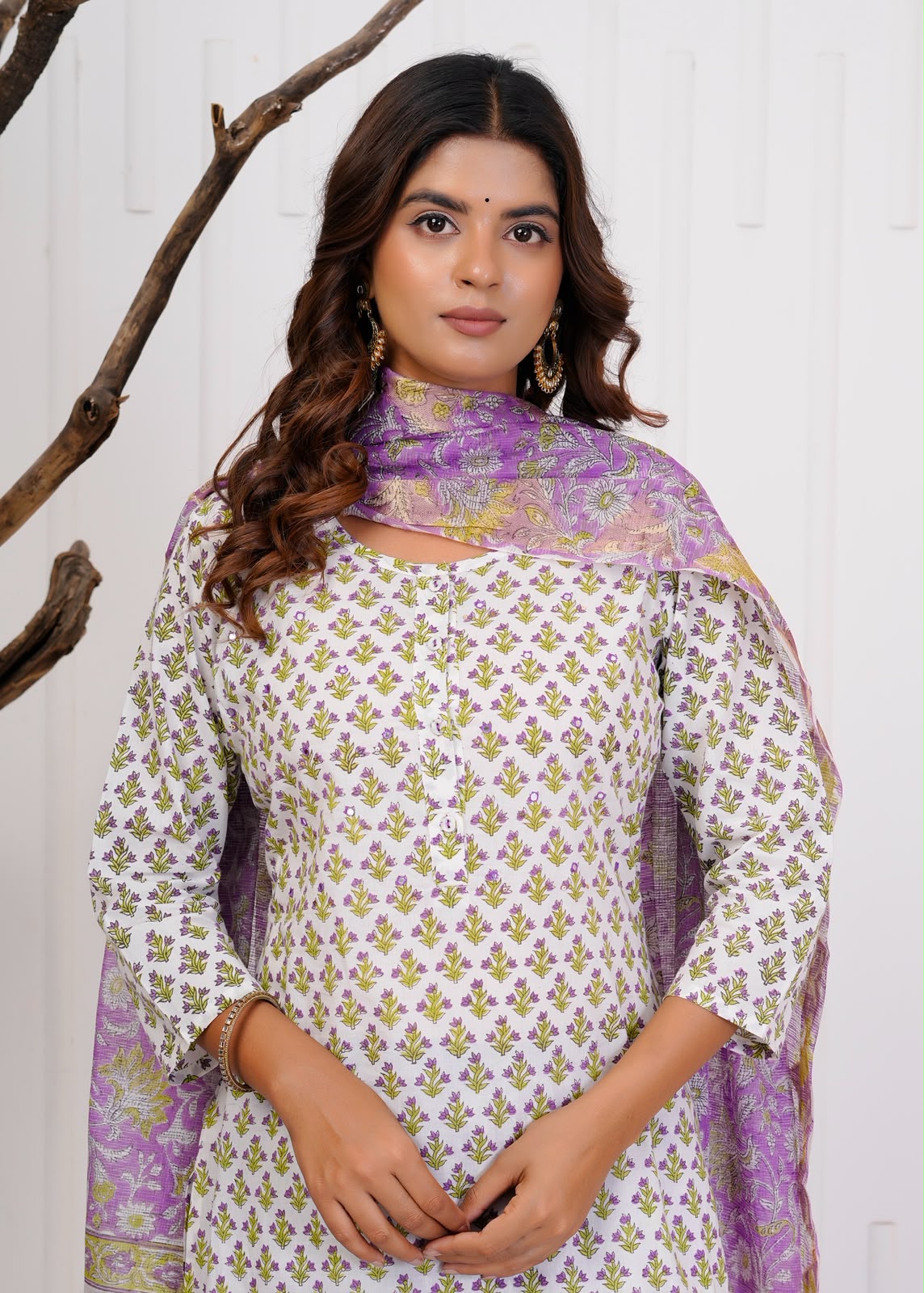 Purple Booti Fusion Kota Dupatta Suit