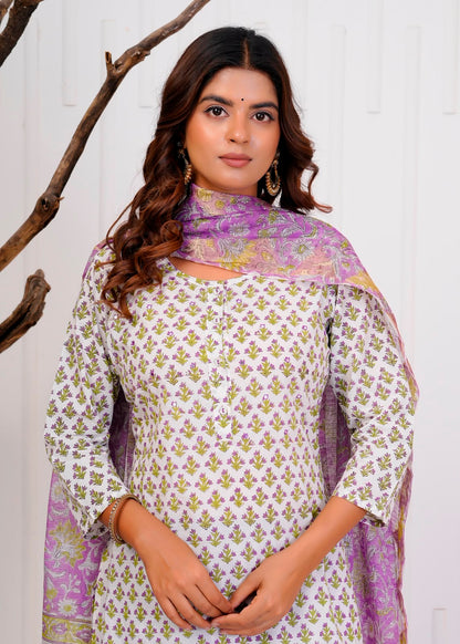 Purple Booti Fusion Kota Dupatta Suit