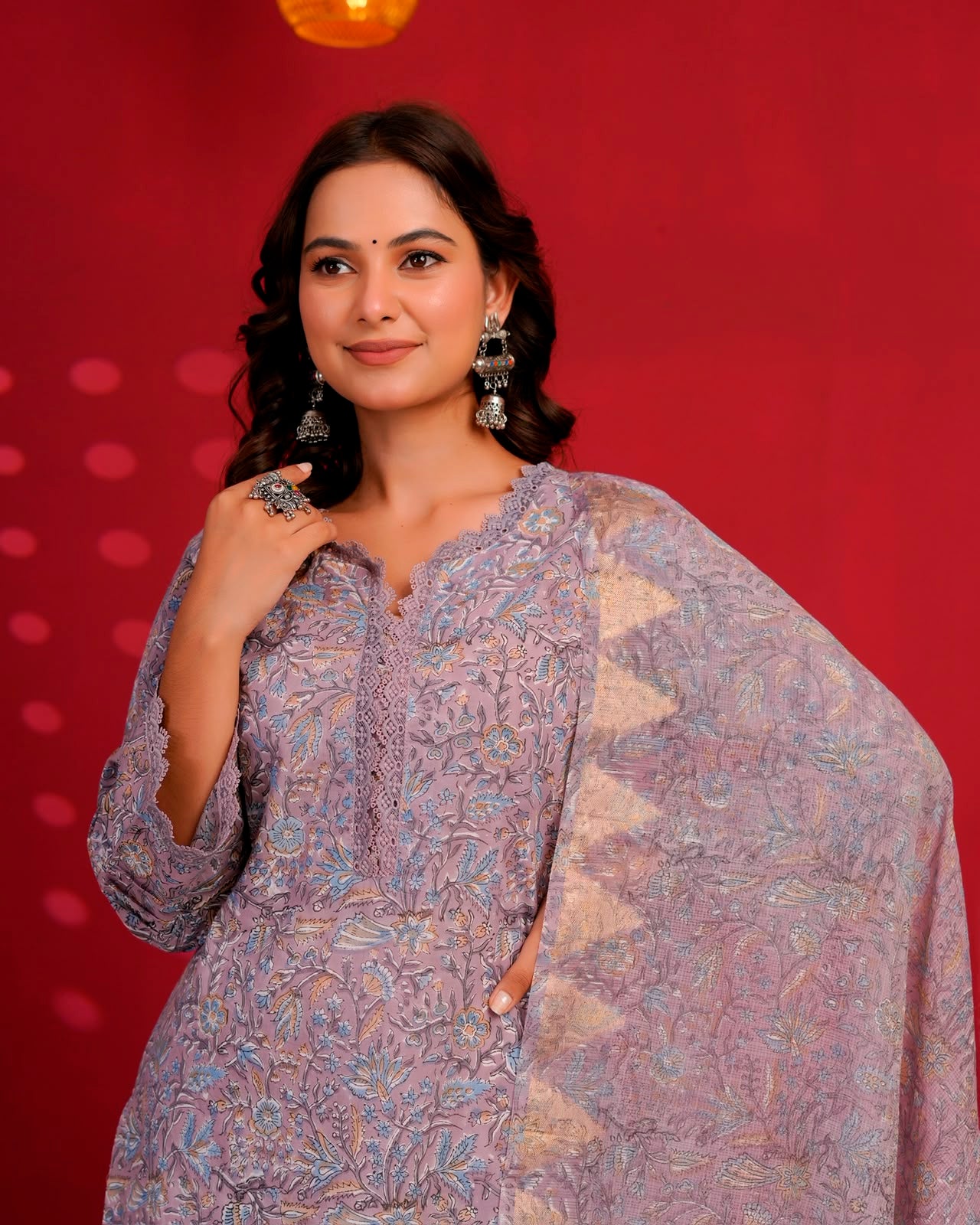 Earthy Lilac Pakistani Kota Dupatta Suit