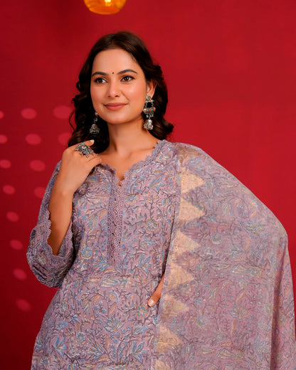 Earthy Lilac Pakistani Kota Dupatta Suit