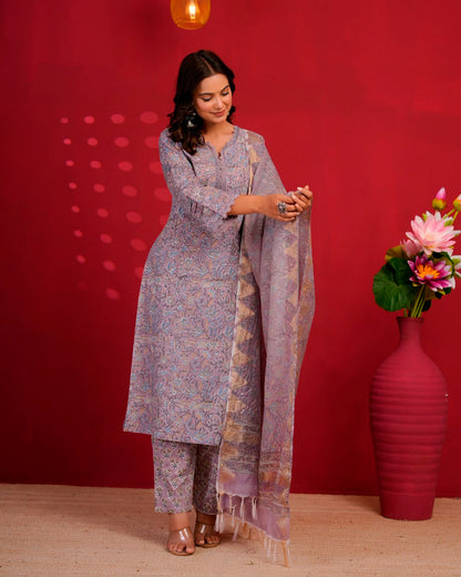 Earthy Lilac Pakistani Kota Dupatta Suit
