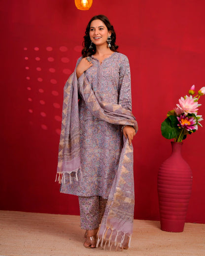 Earthy Lilac Pakistani Kota Dupatta Suit