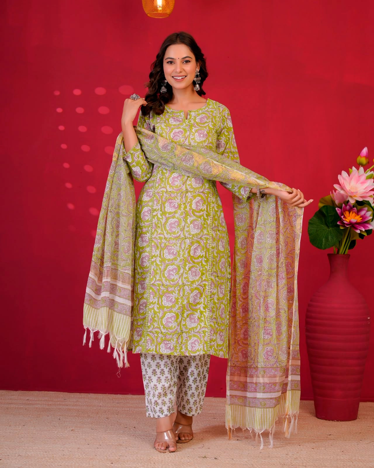 Green Whispers Kota Dupatta Suit