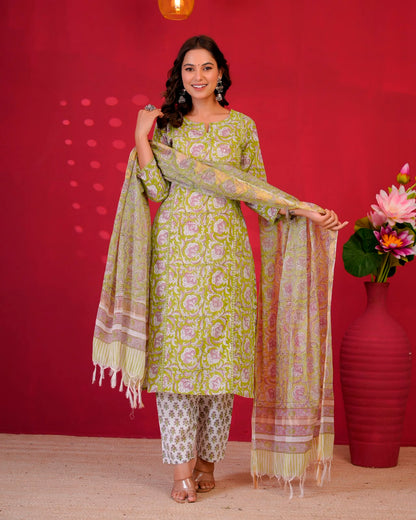 Green Whispers Kota Dupatta Suit