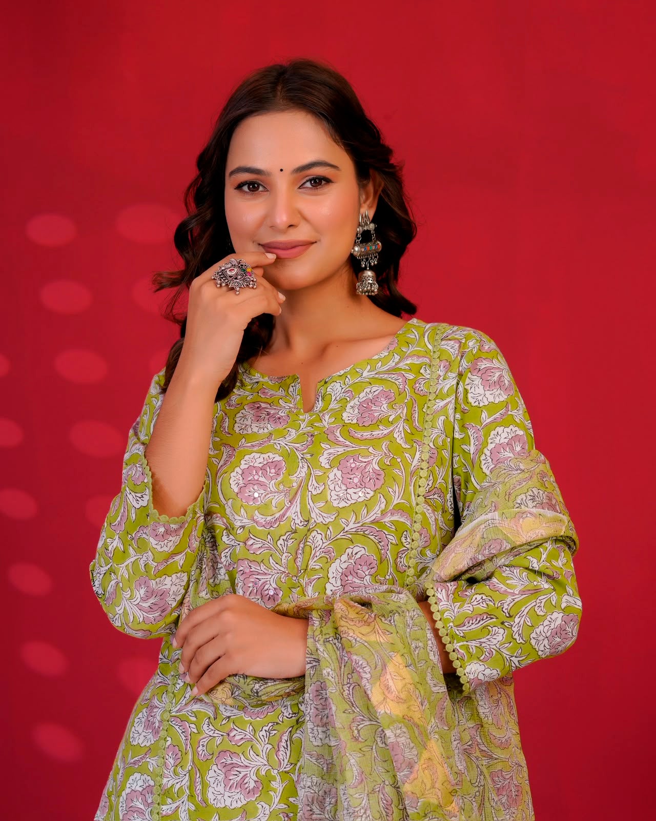 Green Whispers Kota Dupatta Suit