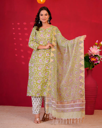 Green Whispers Kota Dupatta Suit